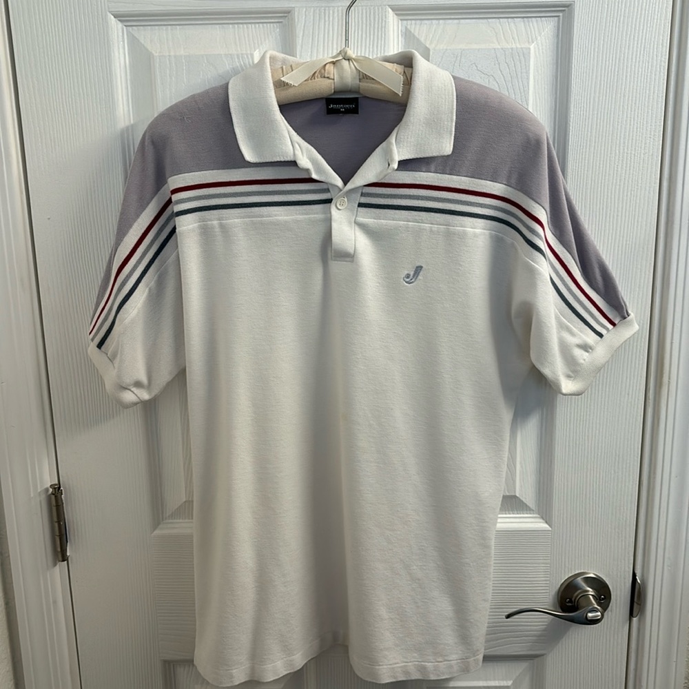 Vintage JANTZEN White Embroidered Logo Polo Shirt - Lilac/White -Med Pickleball